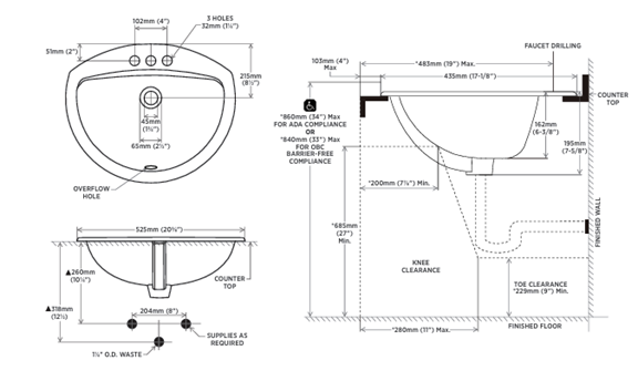 Curtis Drop-In Sink With 3 Holes for Faucet (Installed Price)