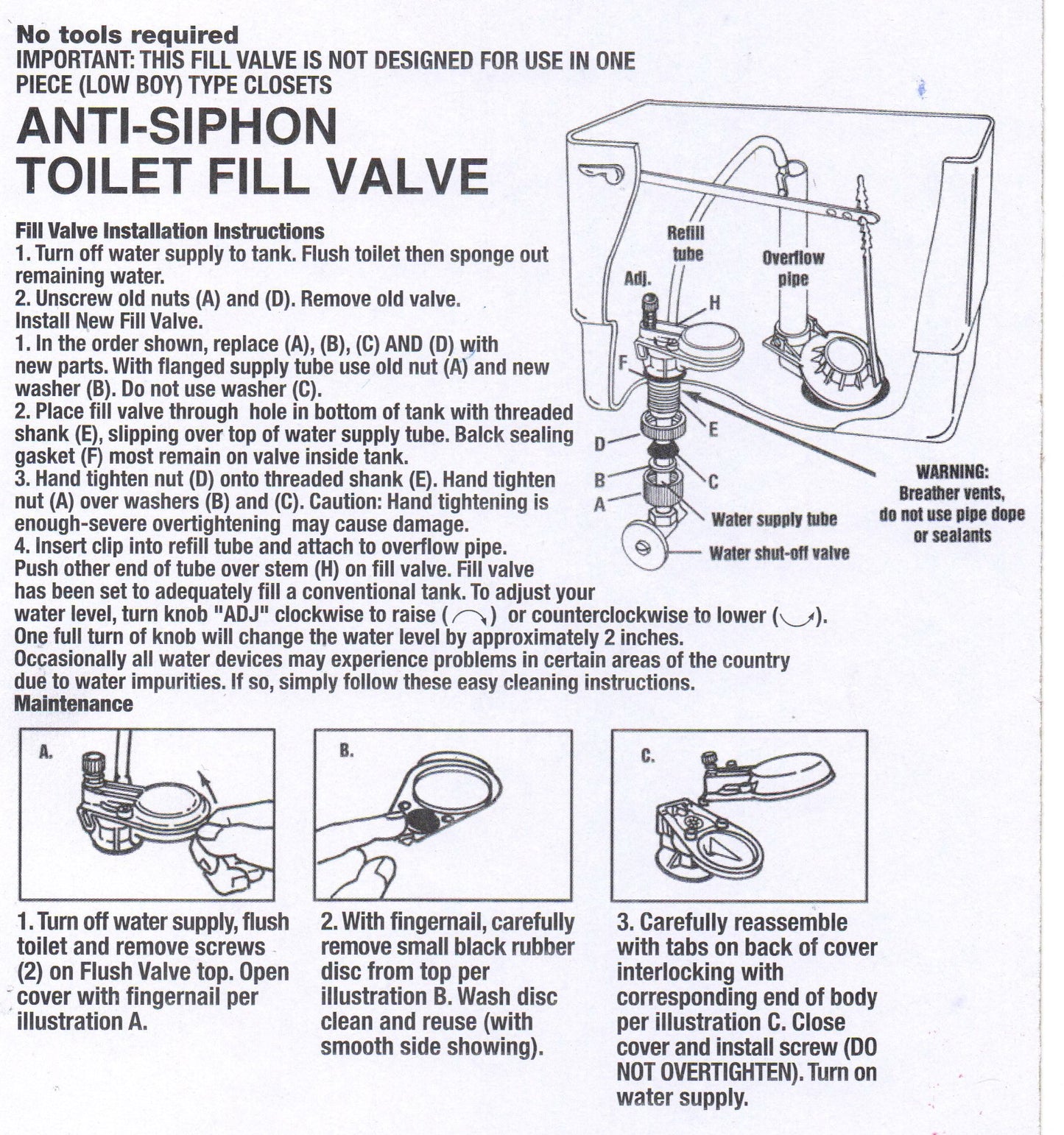 Extra Short Fill Valve for LowBoy Toilets