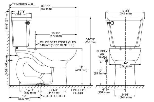 Cadet PRO EXTRA TALL:  2 Piece 4.8 Lpf Elongated Toilet (Installed Price)