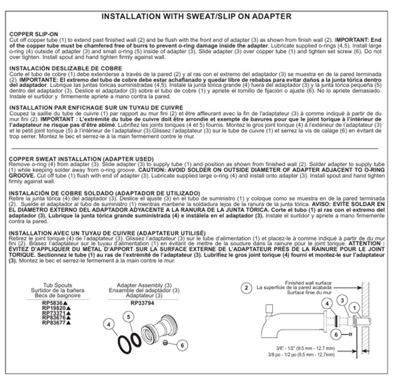 RP 33794 ADAPTER AND RP19820 DELTA TUB SPOUT WITH DIVERTER