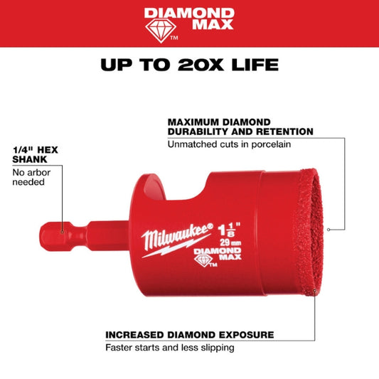 Milwaukee 1-1/8″ DIAMOND MAX Hole Saw Bit