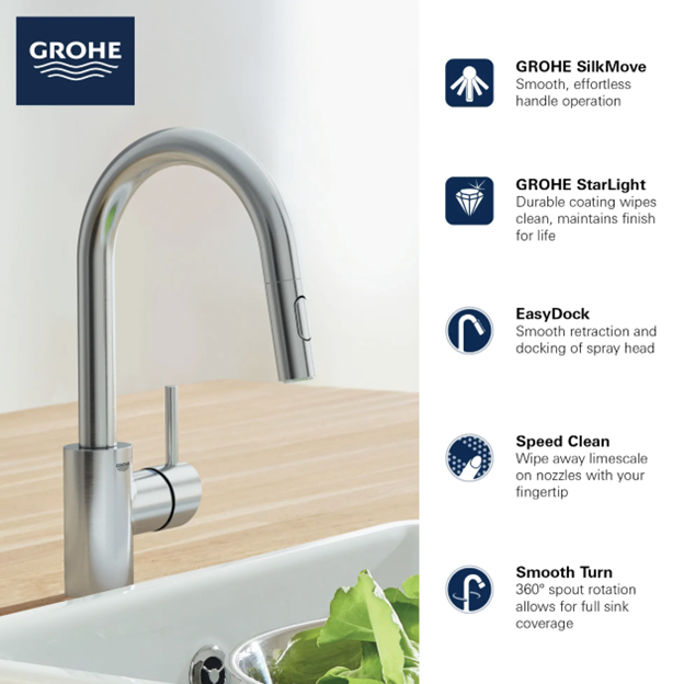 Concetto by GROHE Single Handle Pull Down Kitchen Faucet (Installed Price)