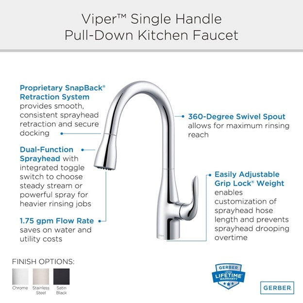 VIPER PULL DOWN Kitchen Faucet (Installed Price)