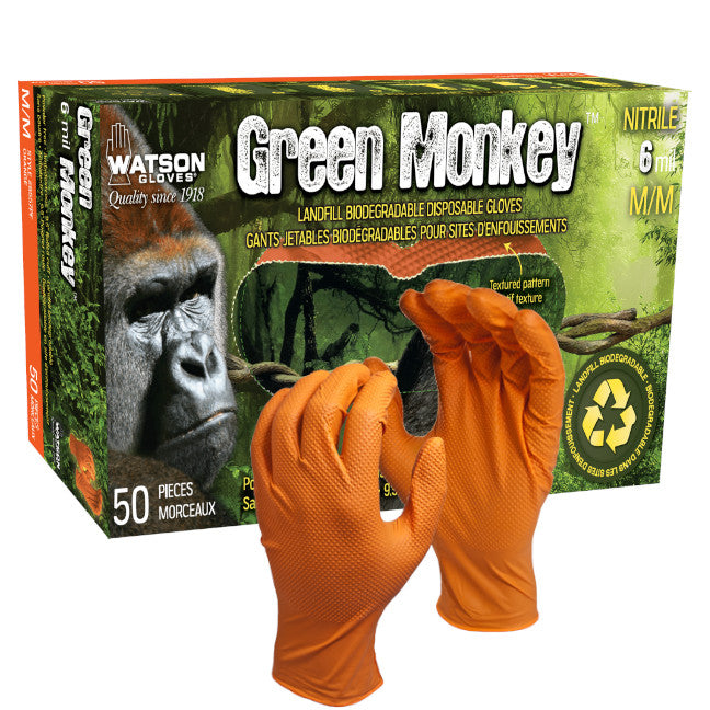 Green Monkey Orange Nitrile Gloves - Box of 50